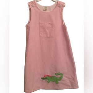 POTATO SAKS Girl's Pink White Gingham Front Pocket Alligator Appliqué Dress 6X